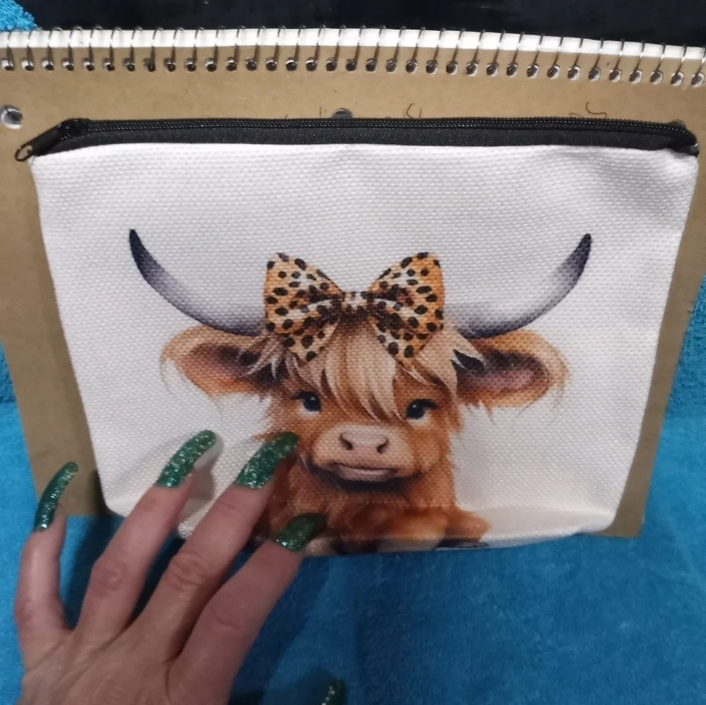 Highland Cow Pouch with Bow Cosmetic Bag Makeup Pouch